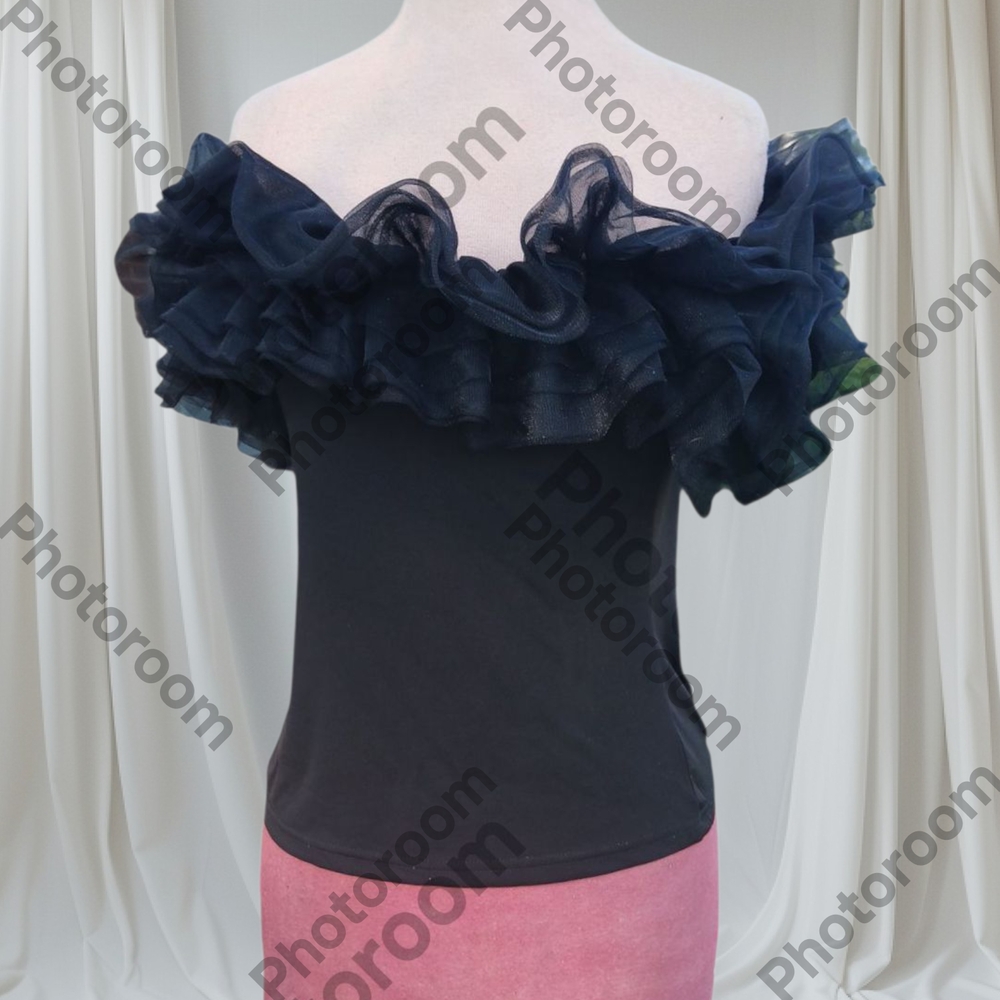 SHEIN Black Ruffle Off-Shoulder Crop Top